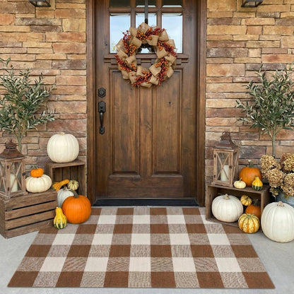 SEEKSEE Blue Buffalo Plaid Porch Rug, 27.5x43