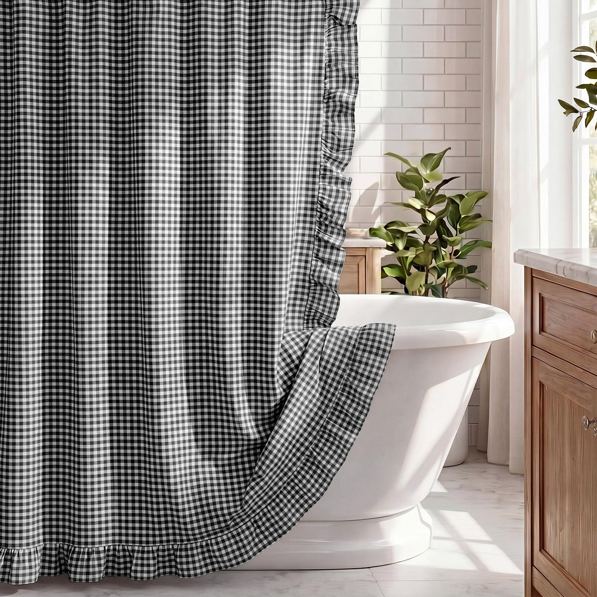 Ruffled Gingham Shower Curtain, 72 x 72