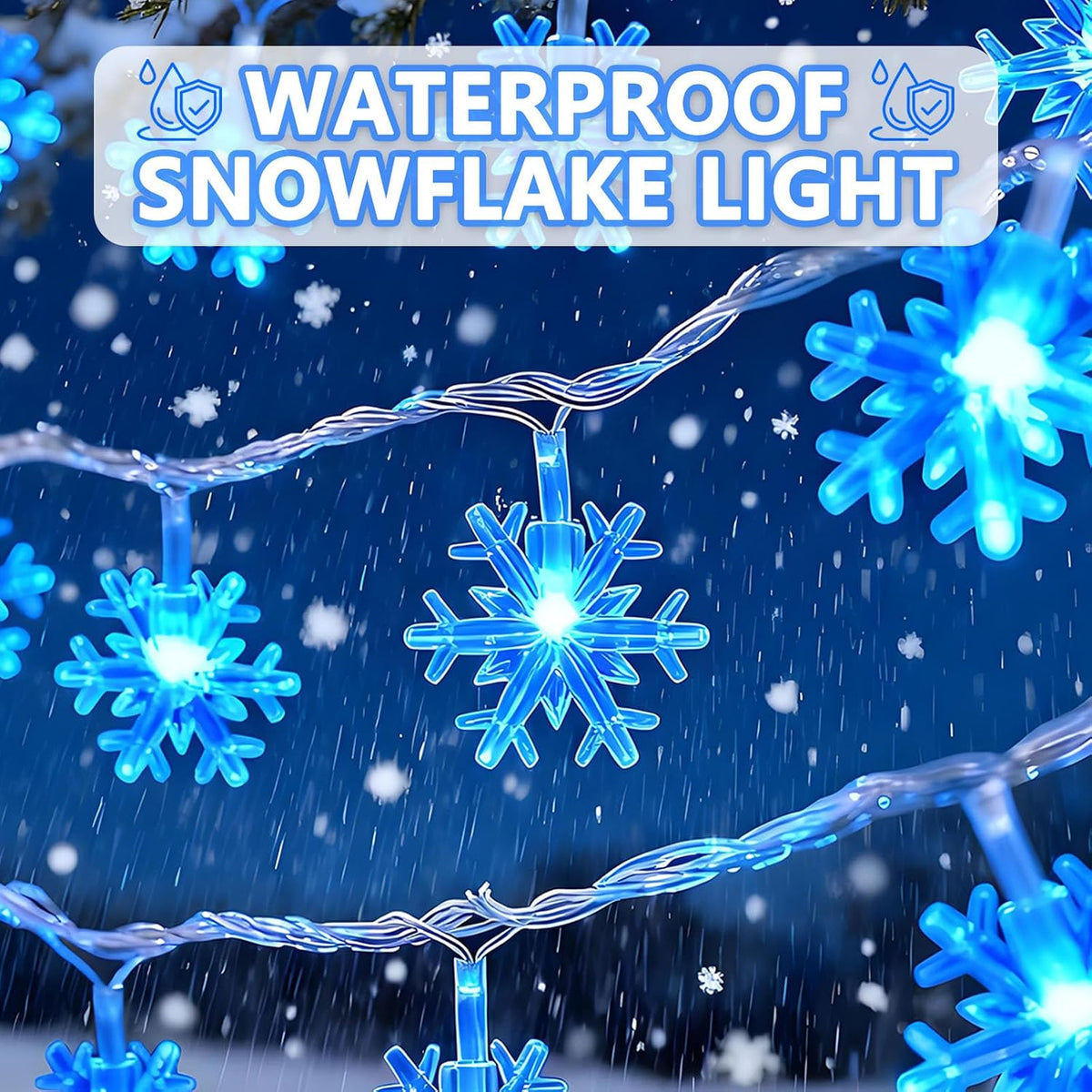 Blue Snowflake String Lights, 20 ft