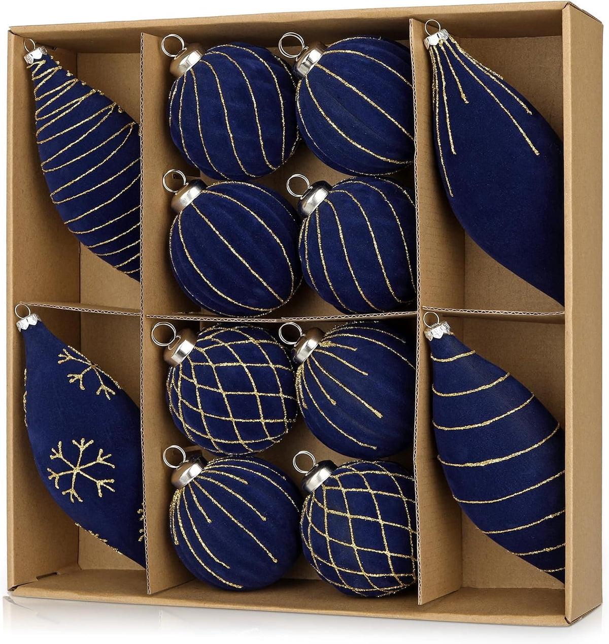 Royal Blue Velvet Christmas Ornament Balls, Set of 12