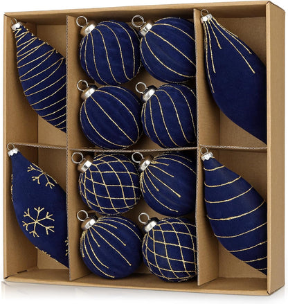 Royal Blue Velvet Christmas Ornament Balls, Set of 12