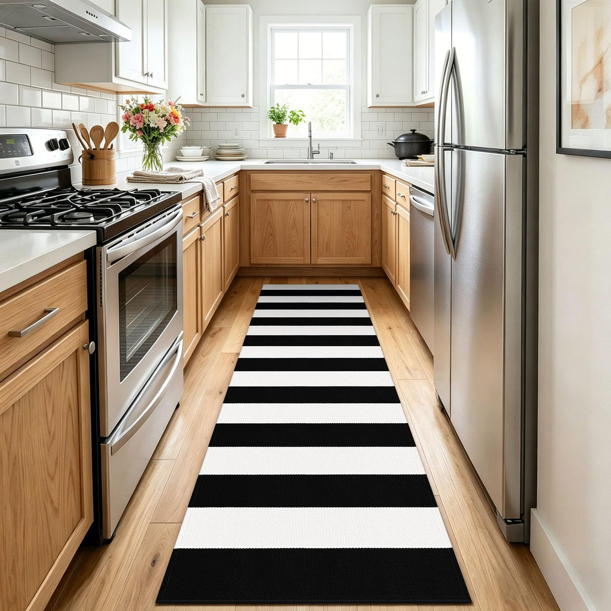 Navy and White Striped Cotton Rug, 28x43