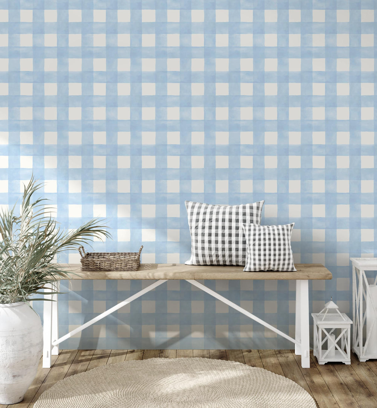 Blue Gingham Peel and Stick Wallpaper