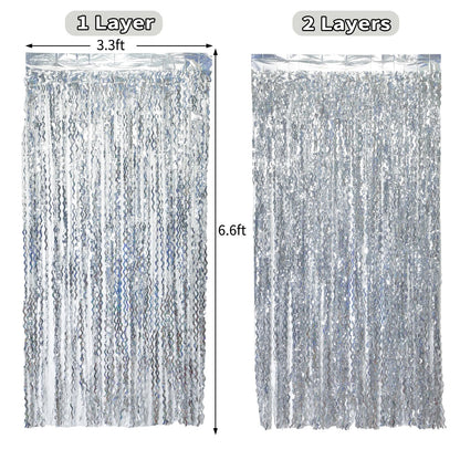 Navy Blue Foil Fringe Curtains, 4 Pack
