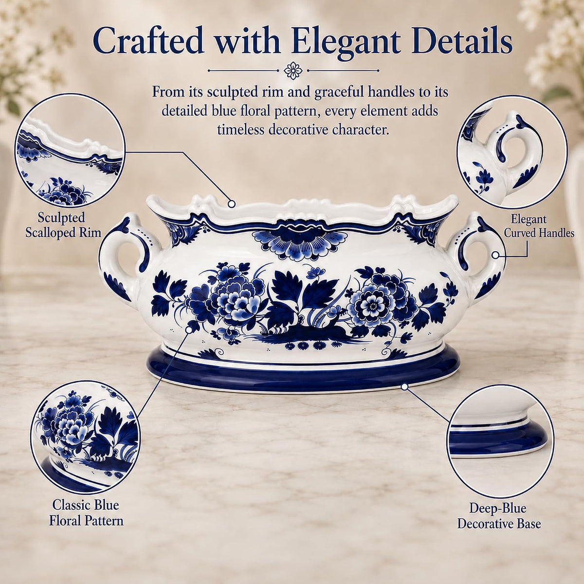 Blue and White Oval Footbath Planter