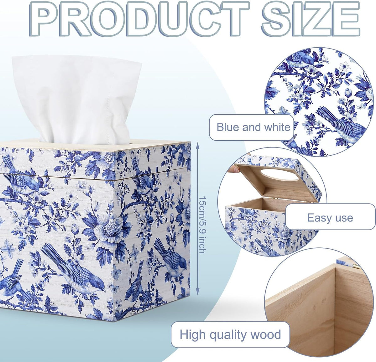 French Toile Tissue Box Cover, 6 Inch