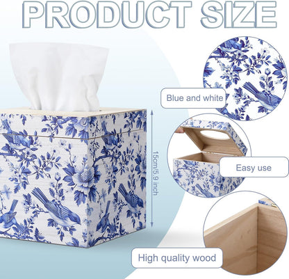 French Toile Tissue Box Cover, 6 Inch