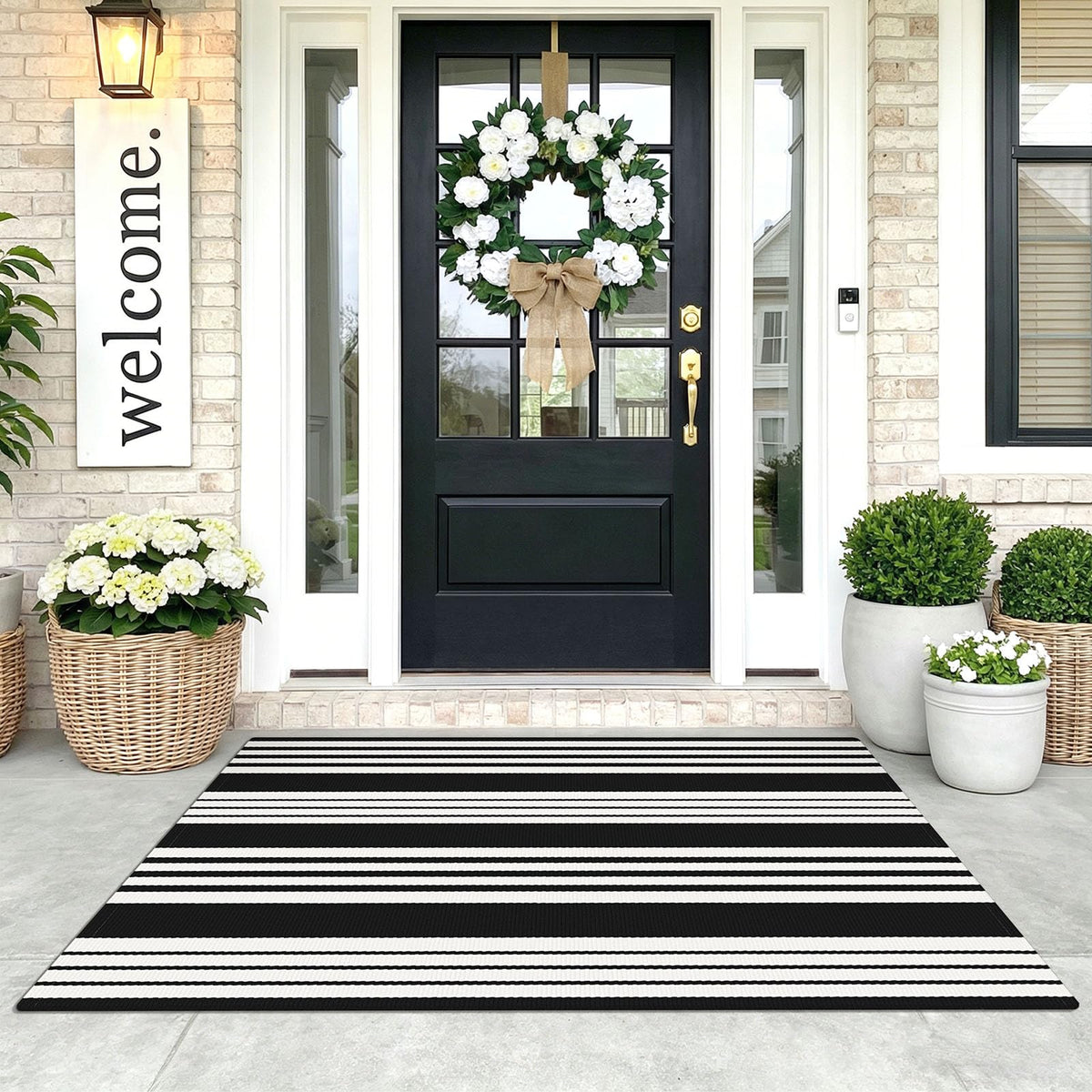 Navy and White Striped Cotton Rug, 28x43