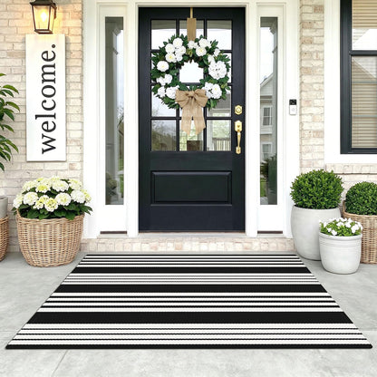 Navy and White Striped Cotton Rug, 28x43