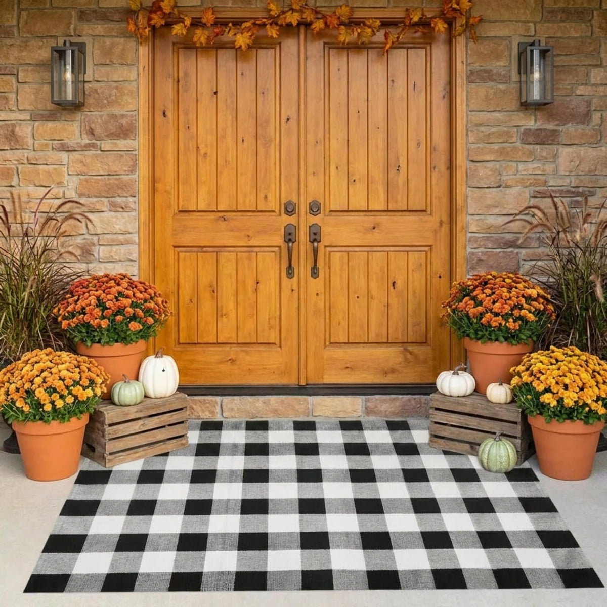 Blue Buffalo Plaid Outdoor Rug, 27.5x43