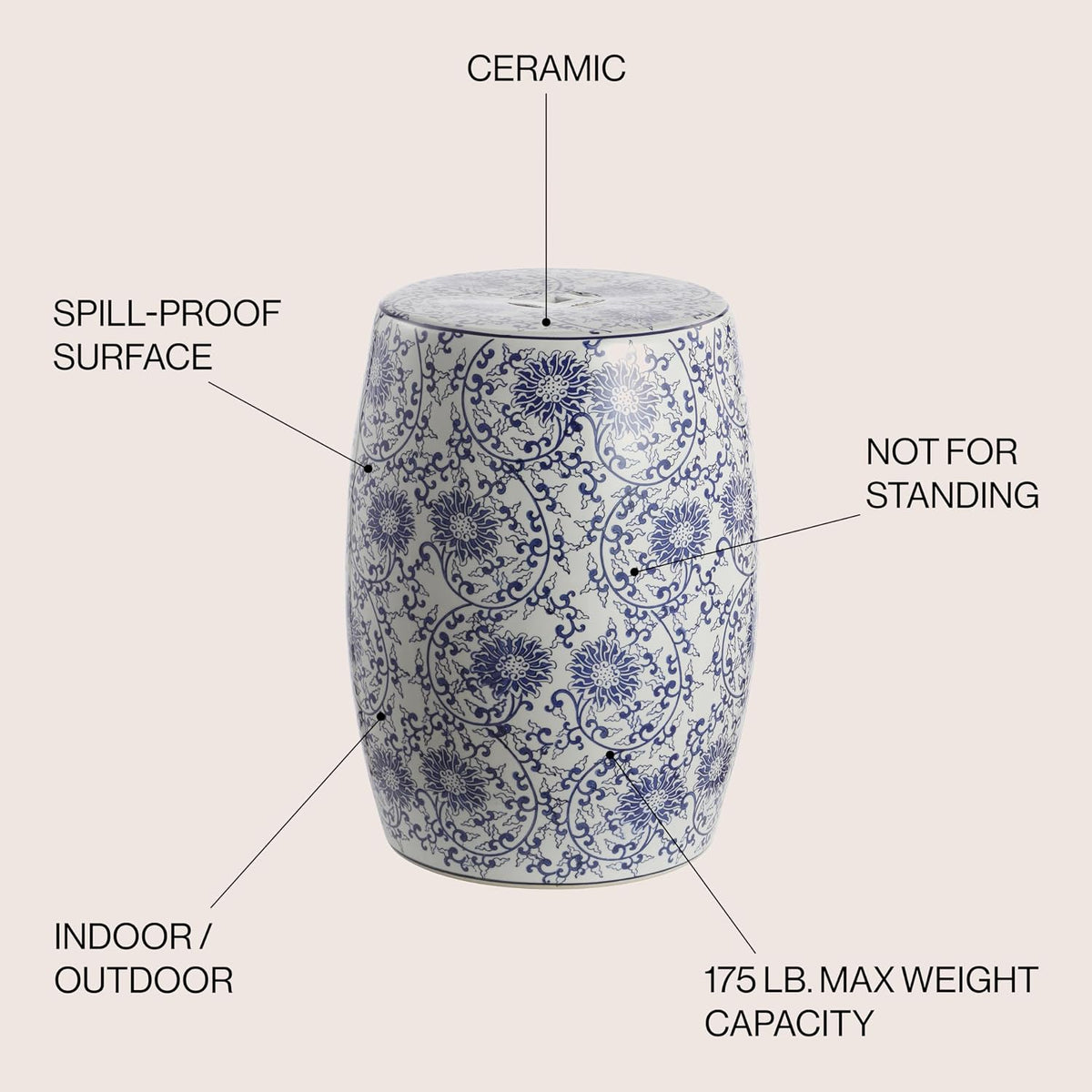 Jonathan Y Lotus Blossom Ceramic Garden Stool