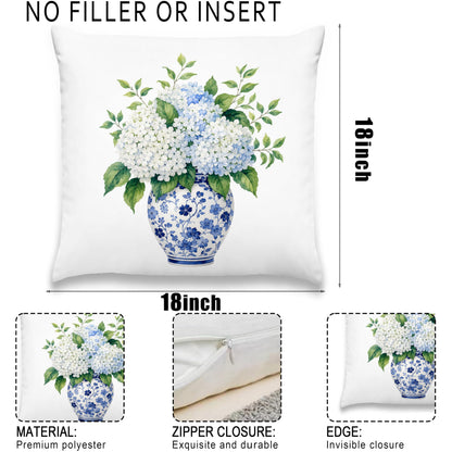 Blue Chinoiserie Bird and Peony Pillow Cover, 18x18