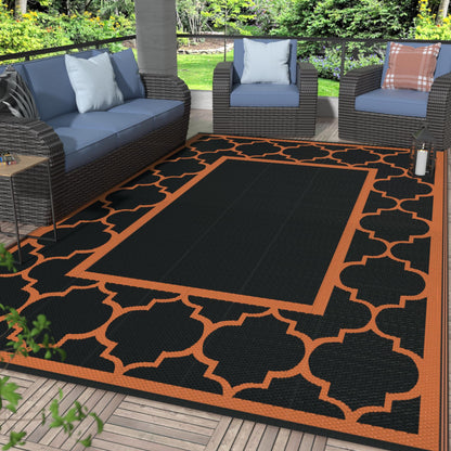 Blue and White Reversible Outdoor Rug, 5x8