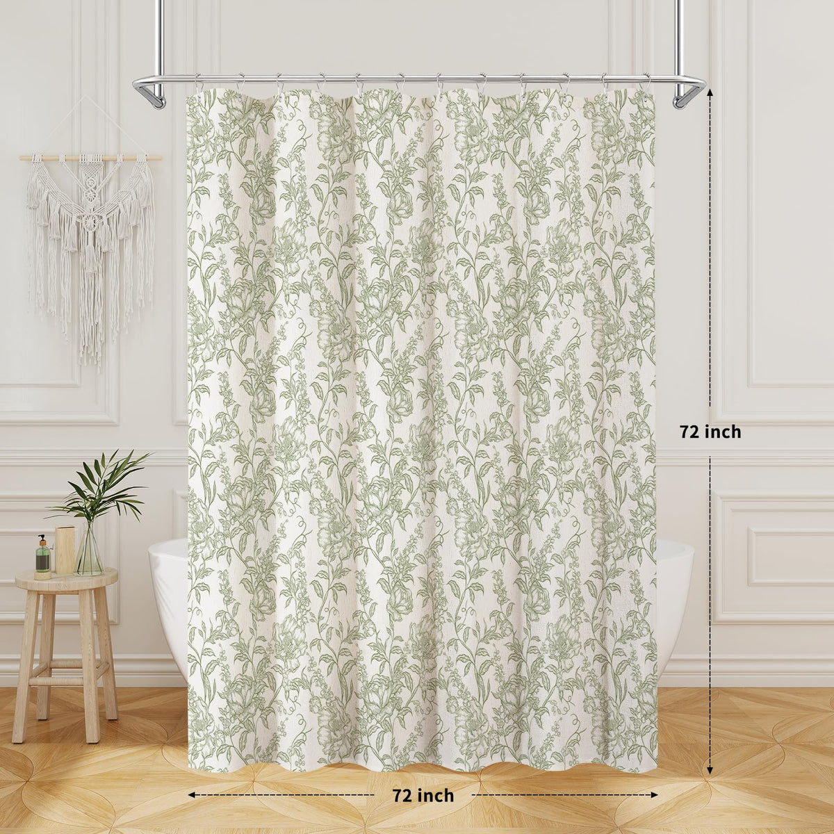 Blue Floral Linen Blend Shower Curtain