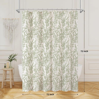 Blue Floral Linen Blend Shower Curtain