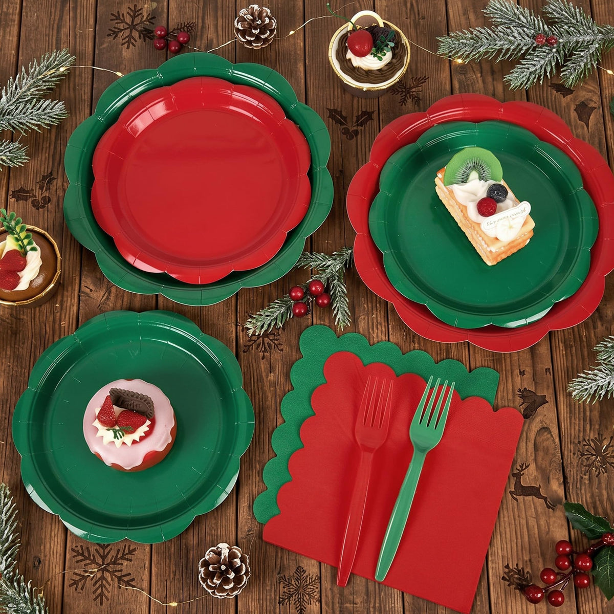 Blue Scalloped Paper Plates and Napkins, Serves 24