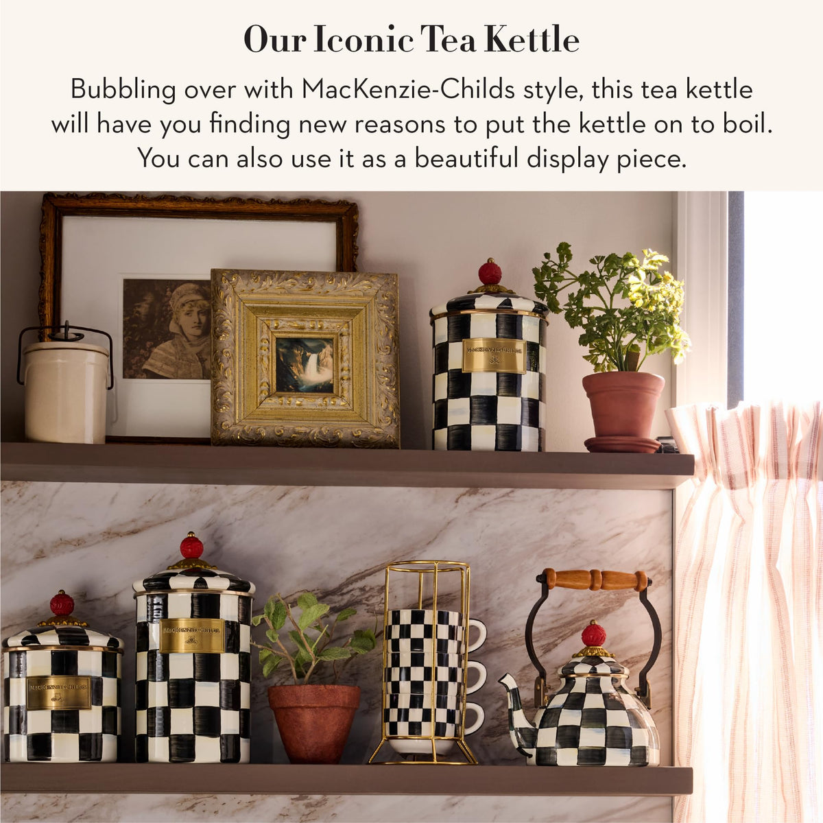 MacKenzie-Childs Enamel Tea Kettle, Royal Check