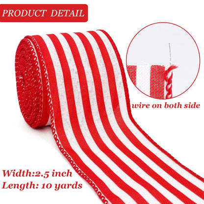 Royal Blue and White Striped Wired Ribbon, 2.5 Inch