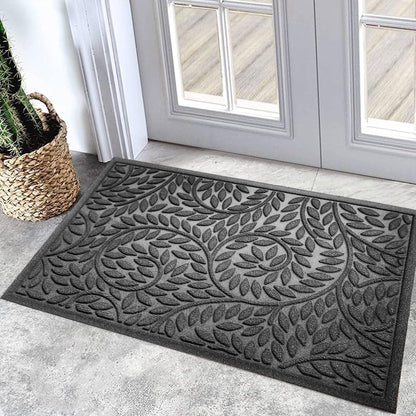 Blue Leaf Front Door Mat, Non-Slip Rubber