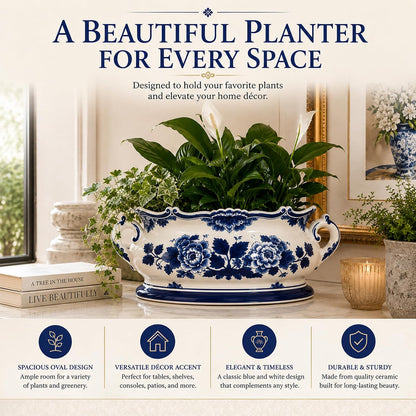 Blue and White Oval Footbath Planter