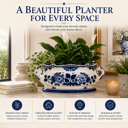 Blue and White Oval Footbath Planter