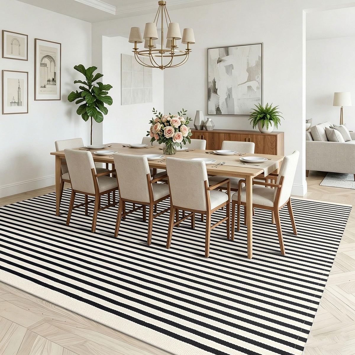 Navy and White Striped Cotton Rug, 28x43