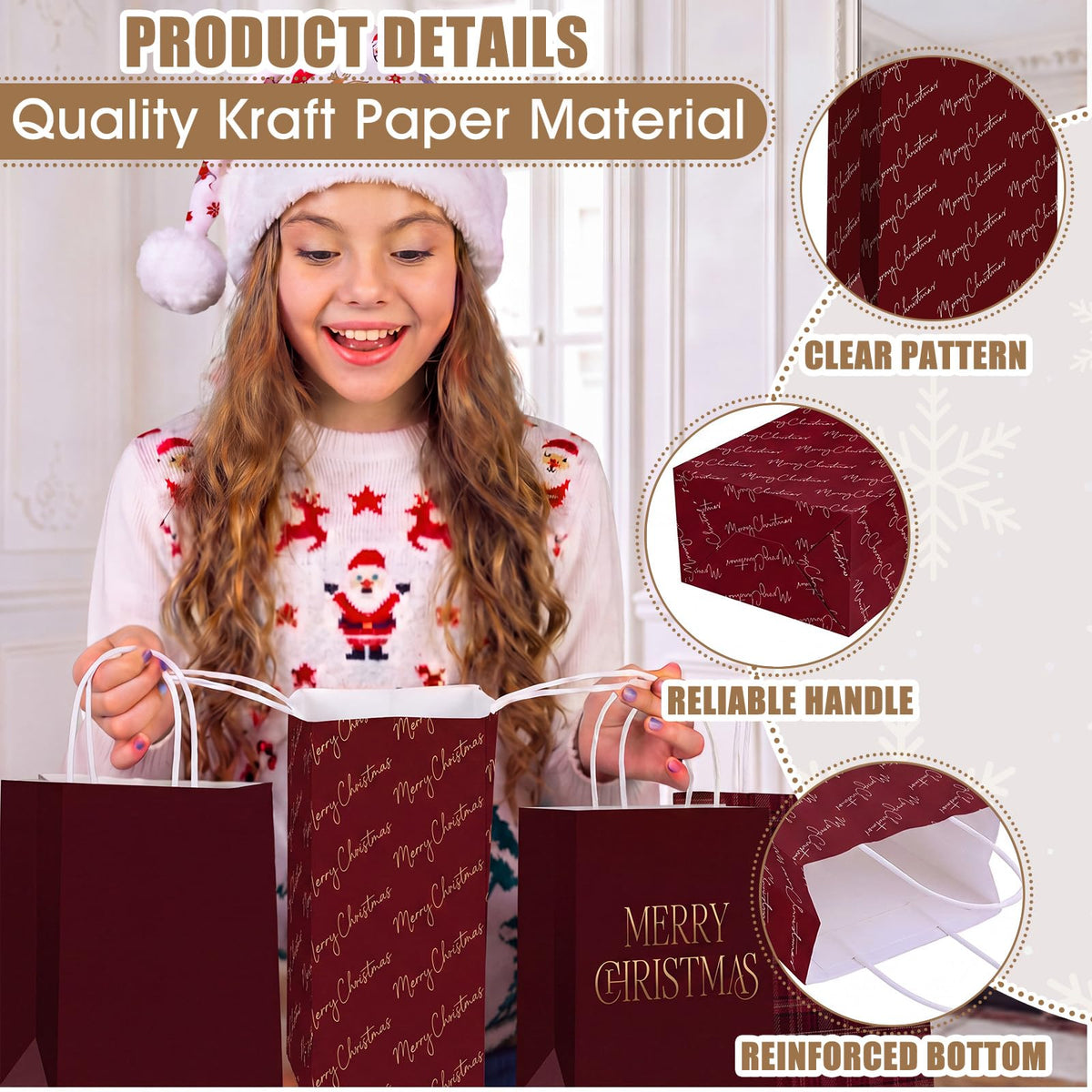 Blue Toile Christmas Kraft Gift Bags, Set of 18