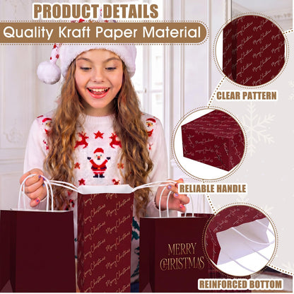 Blue Toile Christmas Kraft Gift Bags, Set of 18