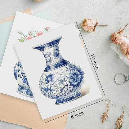 Blue and White Porcelain Vase Prints, Set of 4