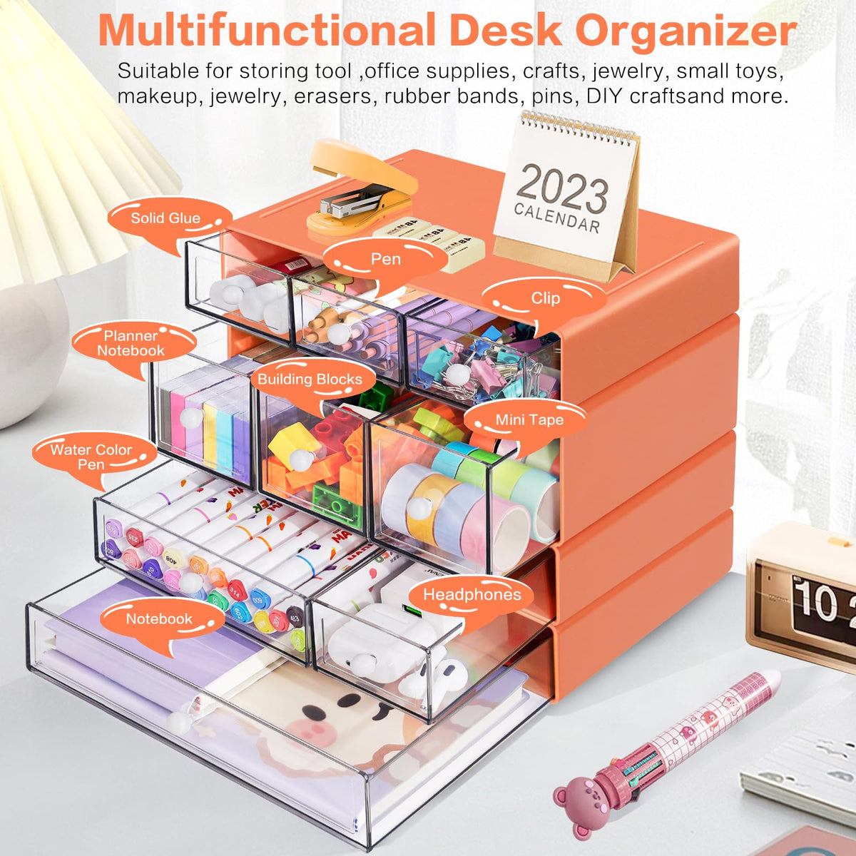 Blue 9-Drawer Desktop Storage Organizer