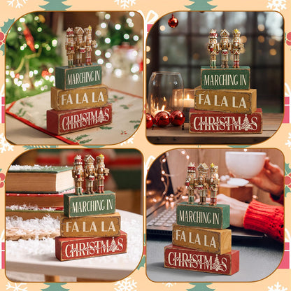 Blue and White Christmas Wood Block Signs, Set of 4