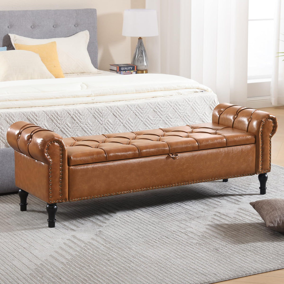 Navy Velvet Tufted Storage Bench