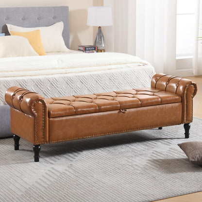 Navy Velvet Tufted Storage Bench