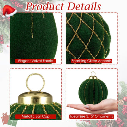 Royal Blue Velvet Christmas Ornament Balls, Set of 12