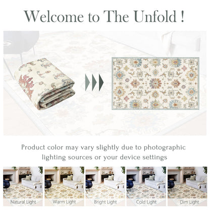 Washable Area Rug, Delft Blue Vintage Floral