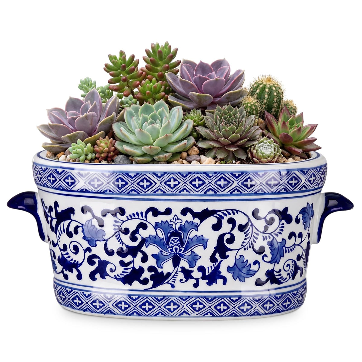 Blue and White Chinoiserie Oval Planter
