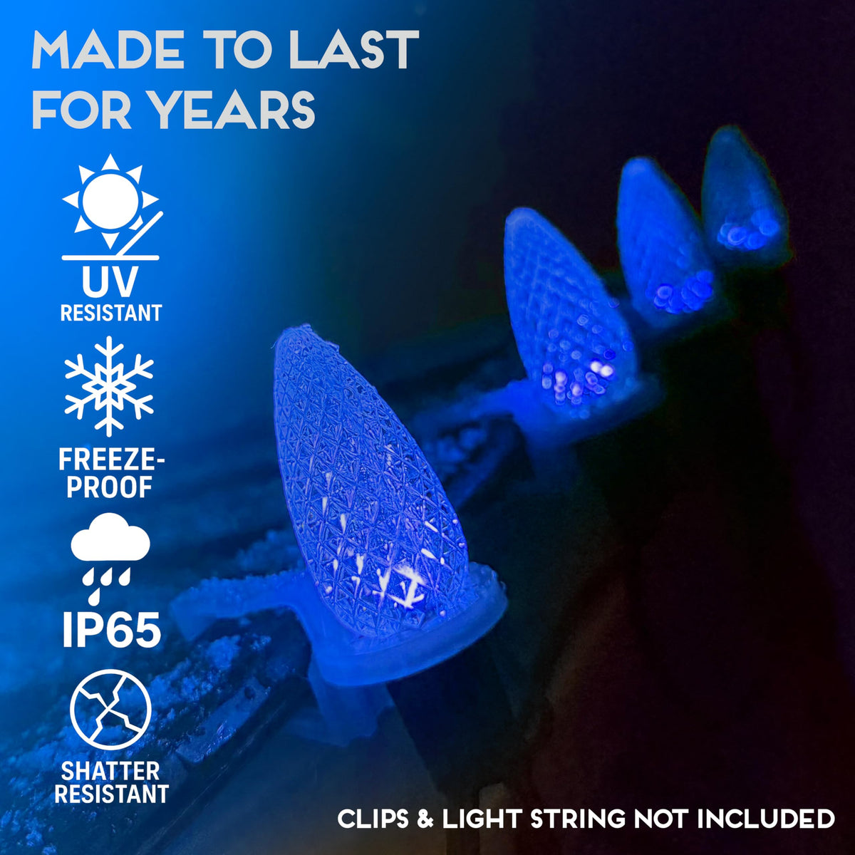 Blue C9 Faceted LED Christmas Bulbs, Set of 25
