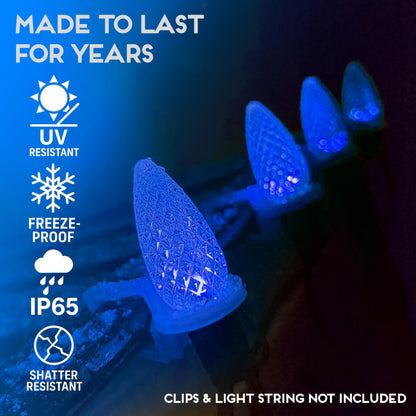 Blue C9 Faceted LED Christmas Bulbs, Set of 25