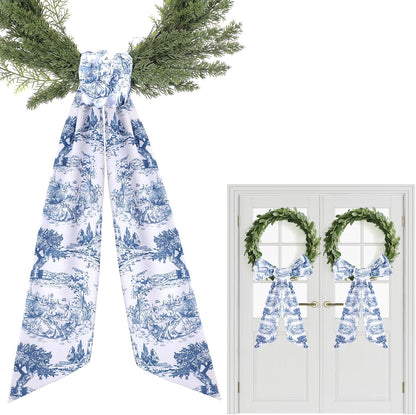 Blue French Toile Wreath Sash, Set of 2