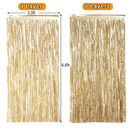 Navy Blue Foil Fringe Curtains, 4 Pack
