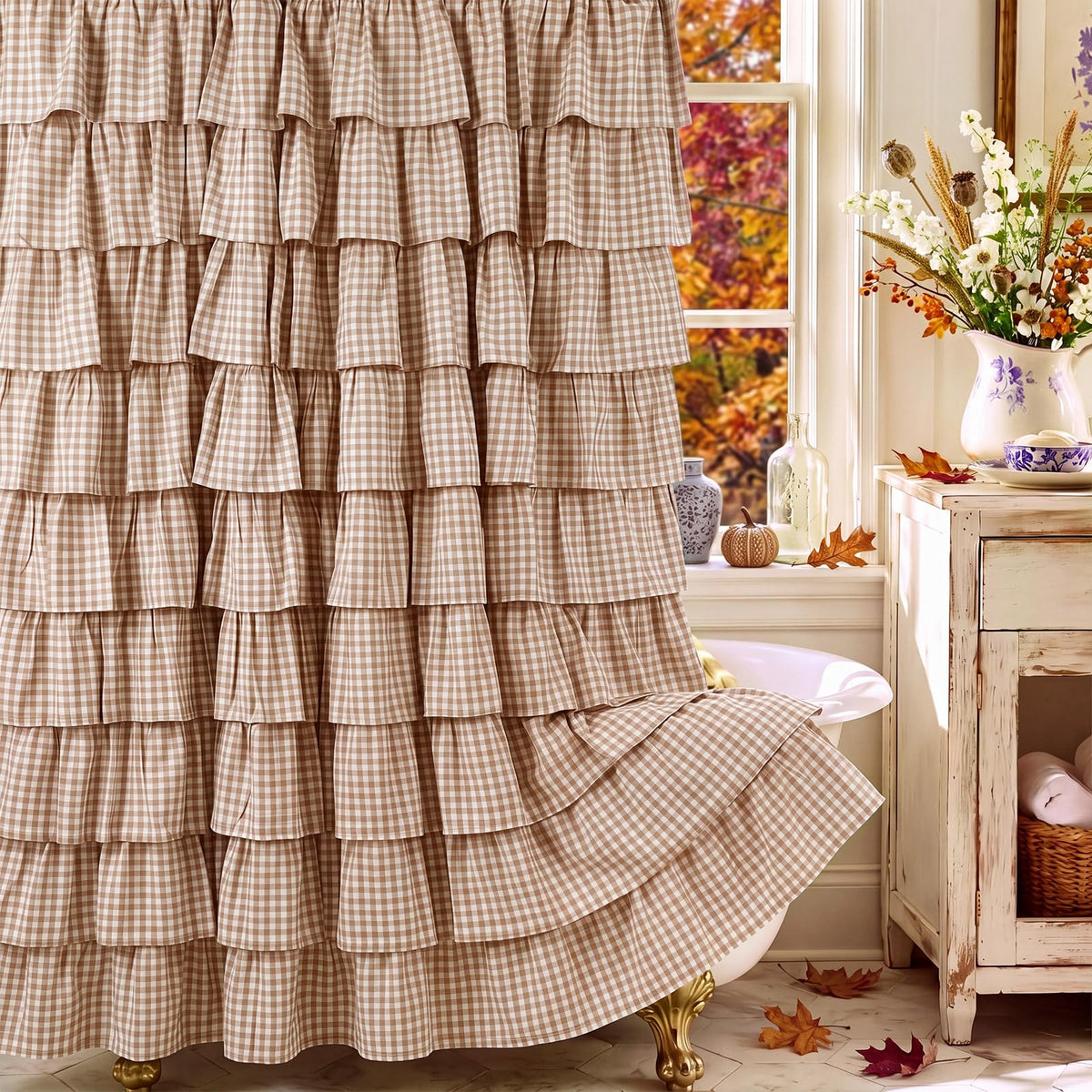 Ruffled Gingham Shower Curtain, 72 x 72