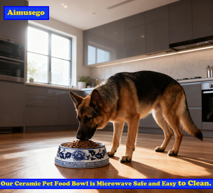 Hand-Painted Blue and White Ceramic Pet Bowl