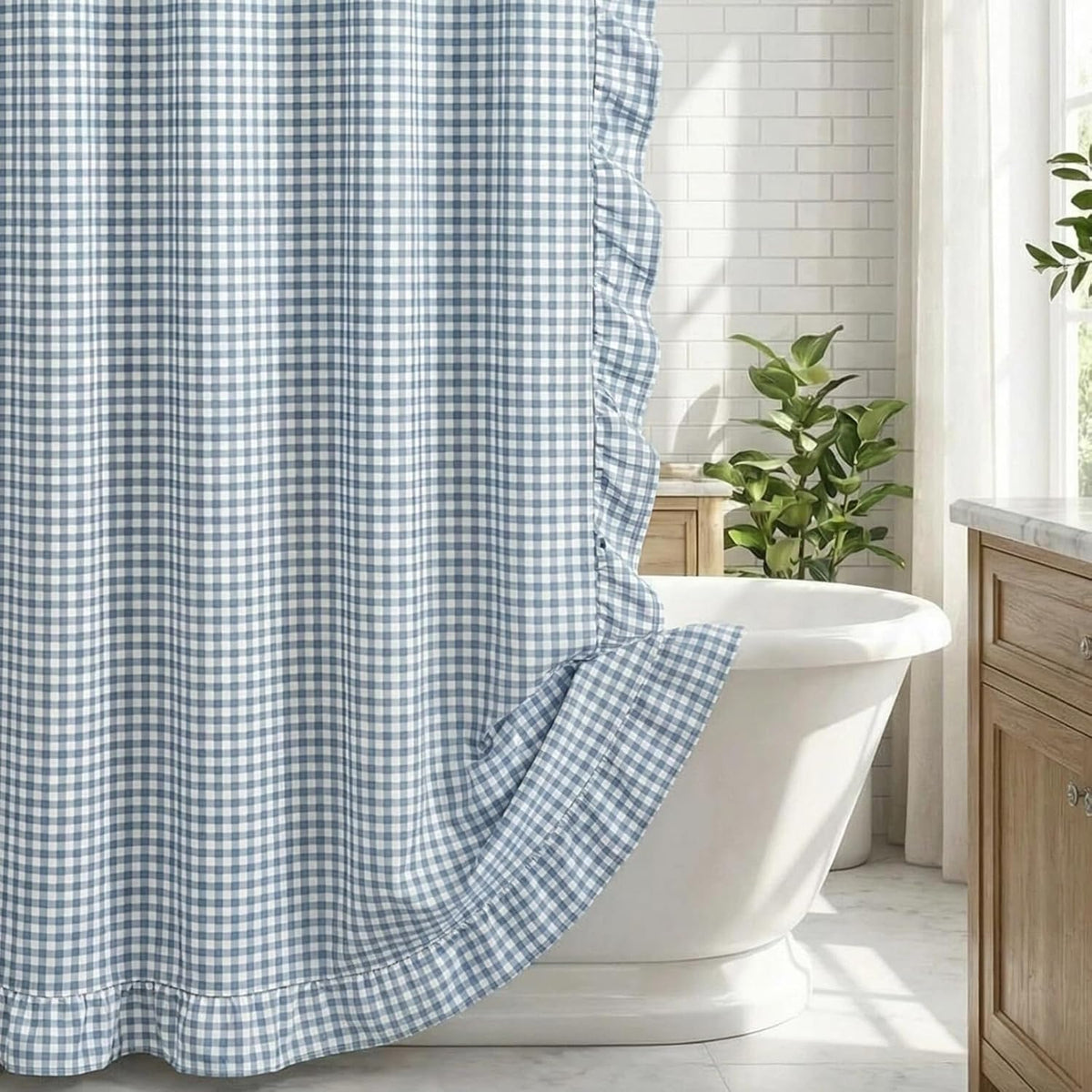 Ruffled Gingham Shower Curtain, 72 x 72