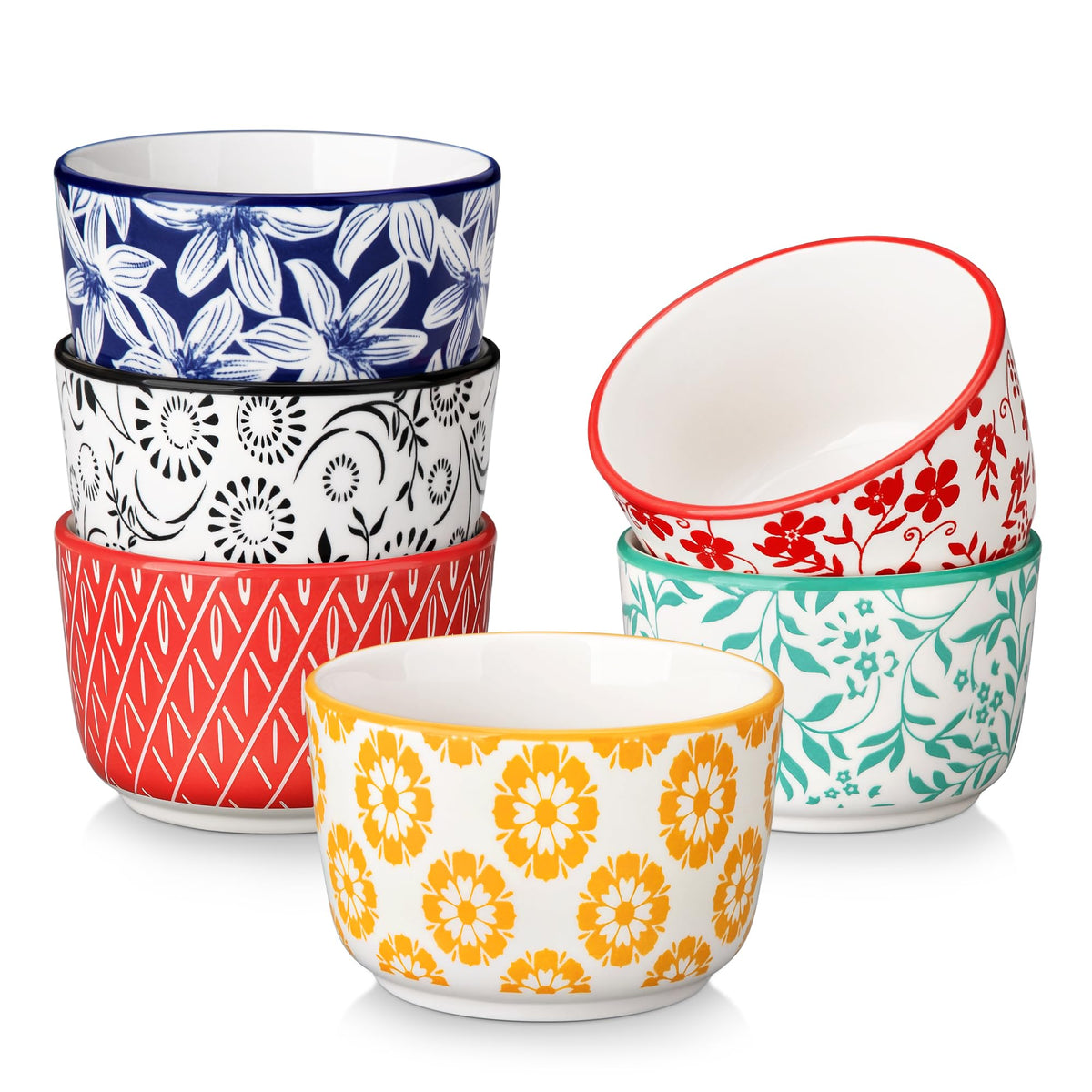 Floral Ceramic Ramekins, Set of 6