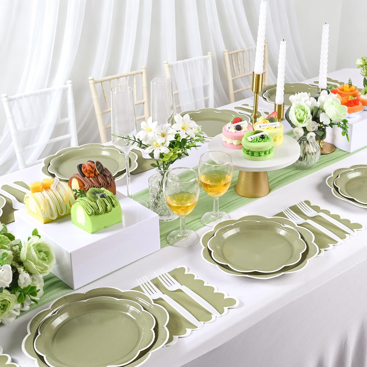 Blue Scalloped Paper Plates and Napkins, Serves 24