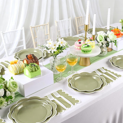 Blue Scalloped Paper Plates and Napkins, Serves 24