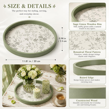 Blue Chinoiserie Round Wooden Tray, 11.8 Inch