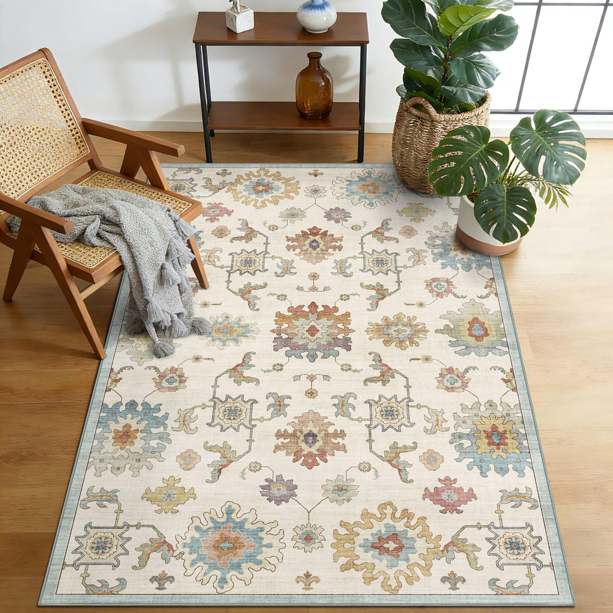 Washable Area Rug, Delft Blue Vintage Floral