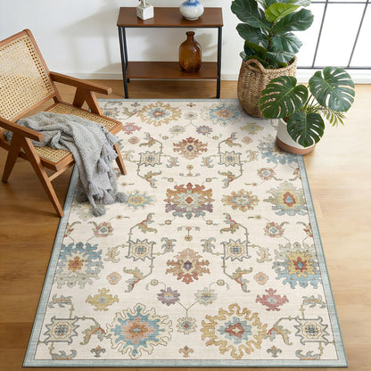 Washable Area Rug, Delft Blue Vintage Floral
