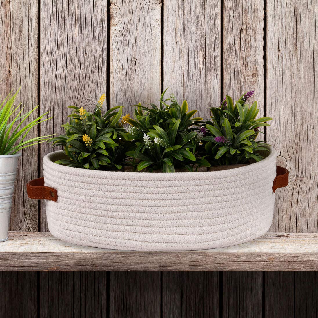 Woven Cotton Rope Toilet Tank Basket, Navy and White